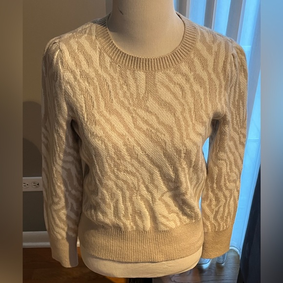 Tan Zebra pattern long sleeve sweater from lucky brand.  Size small petite. - Picture 1 of 10